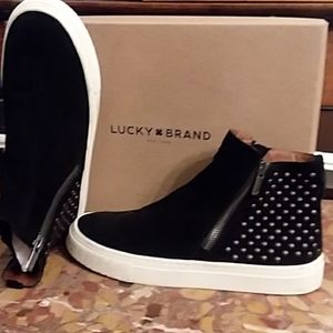 Lucky Brand Double Zip Black Oiled Suede